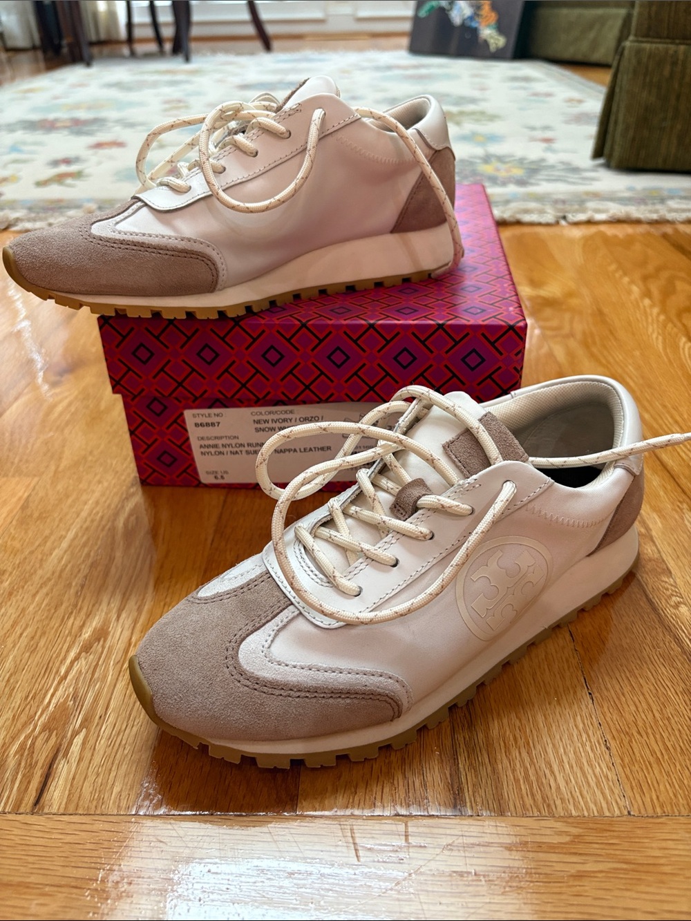 Tory Burch White and Taupe Runner Sneakers